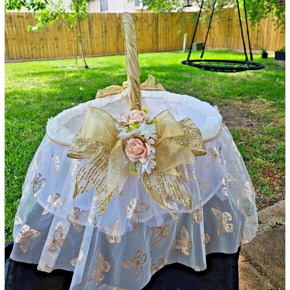 Handmade Decorative Basket Unisex Large White Gold Flower Girl, Storage Basket - Picture 1 of 8